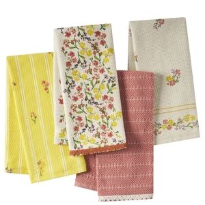 💜 Pioneer Woman Wildflower Woven Kitchen Towels 4 Pack Linens Set